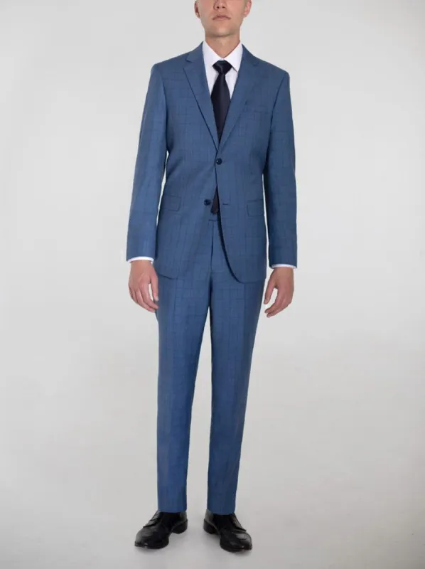 Sky Blue Plaid Two Button Suit sold by Alain Dupetit