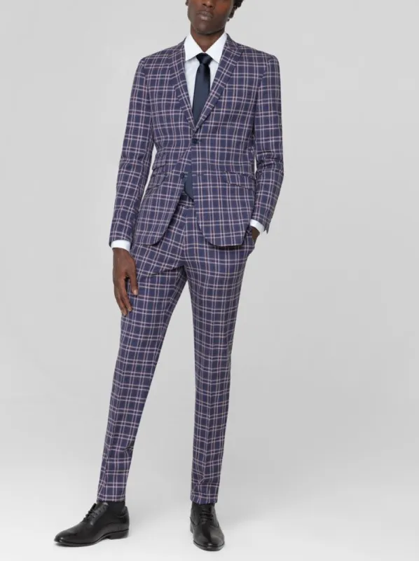 Blue & Rose Plaid Two Button Peak Lapel Ticket Pocket Suit sold by Alain Dupetit
