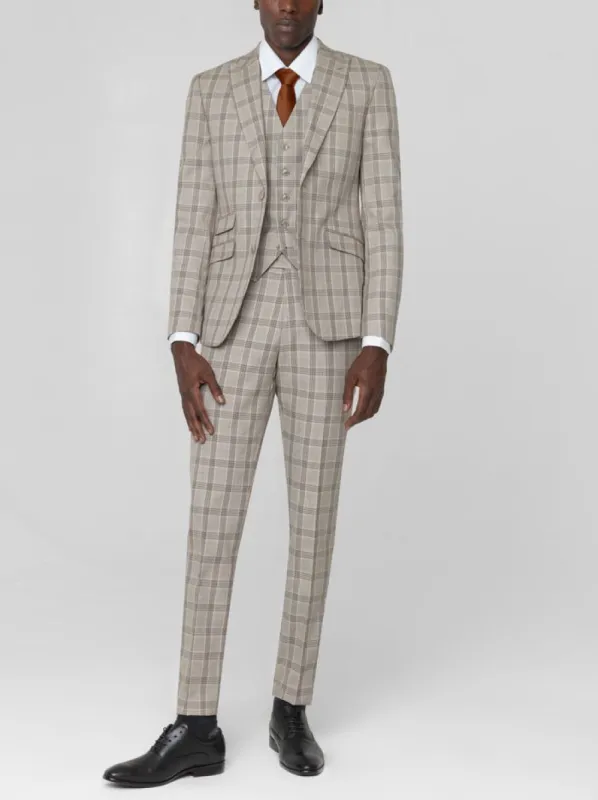 Khaki & Black Glen Plaid Three Piece Peak Lapel Ticket Pocket Suit (Clearance) sold by Alain Dupetit