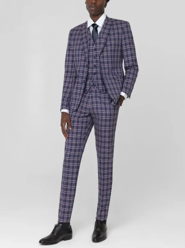Blue & Rose Plaid Three Piece Peak Lapel Ticket Pocket Suit sold by Alain Dupetit