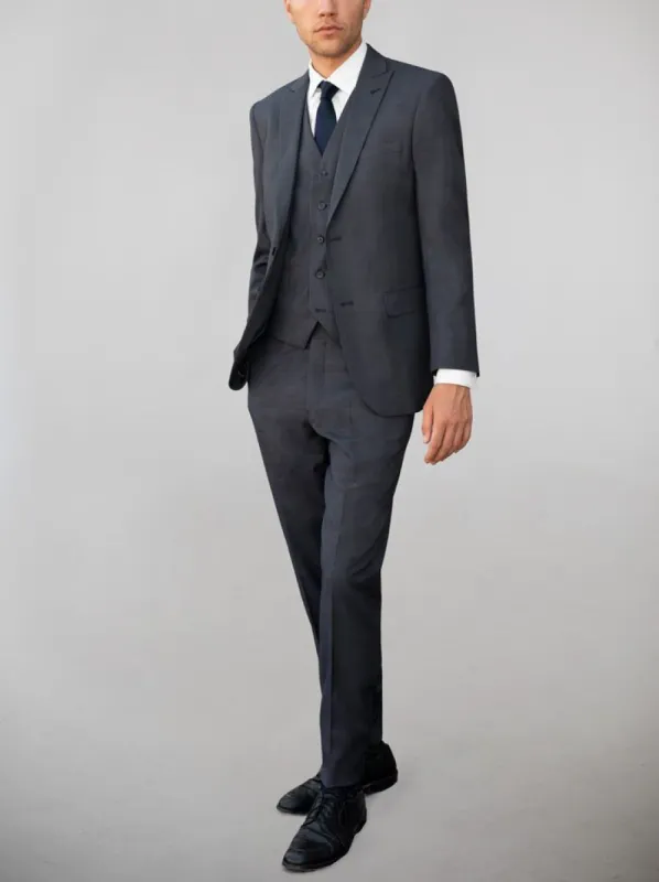 Blue Grey Plaid Three Piece Peak Lapel Ticket Pocket Suit (Clearance) sold by Alain Dupetit
