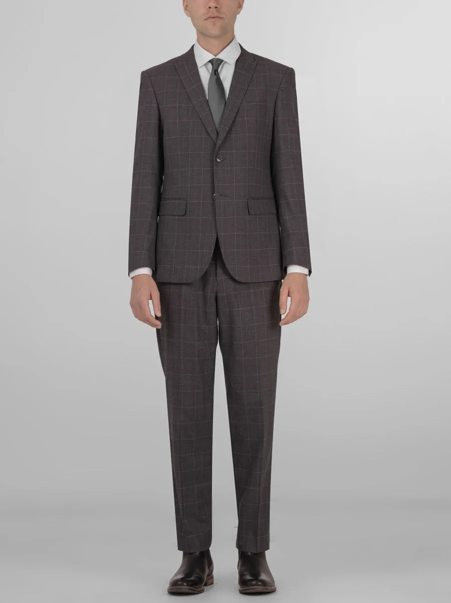 Slate Grey Windowpane Two Button Peak Lapel Suit sold by Alain Dupetit