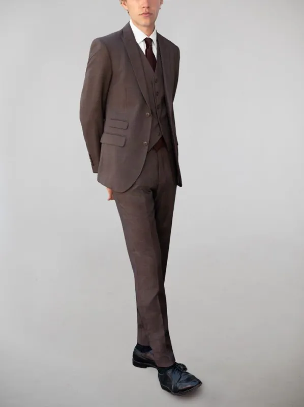 Brown Plaid Three Piece Peak Lapel Ticket Pocket Suit sold by Alain Dupetit