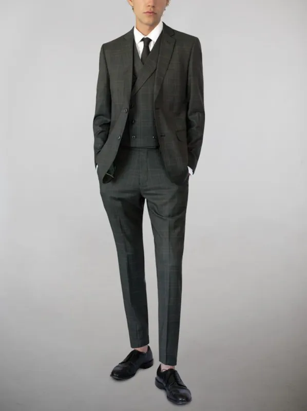 Forest Green Plaid Three Piece Double Breasted Vest Suit sold by Alain Dupetit