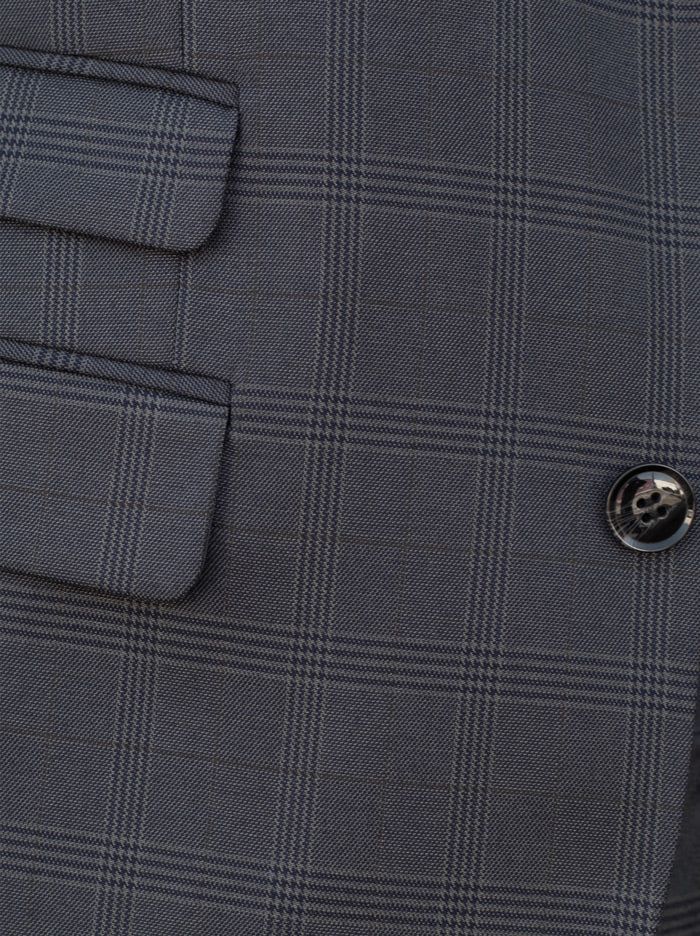 Blue Grey Plaid Three Piece Peak Lapel Ticket Pocket Suit (Clearance) sold by Alain Dupetit product image thumbnail 6