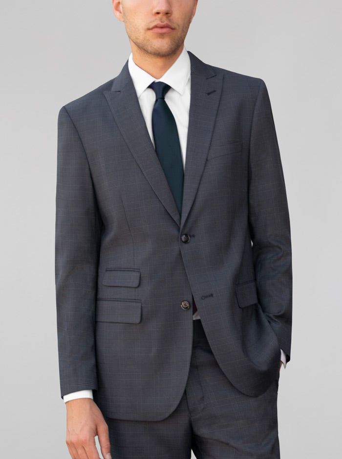 Blue Grey Plaid Three Piece Peak Lapel Ticket Pocket Suit (Clearance) sold by Alain Dupetit product image thumbnail 5