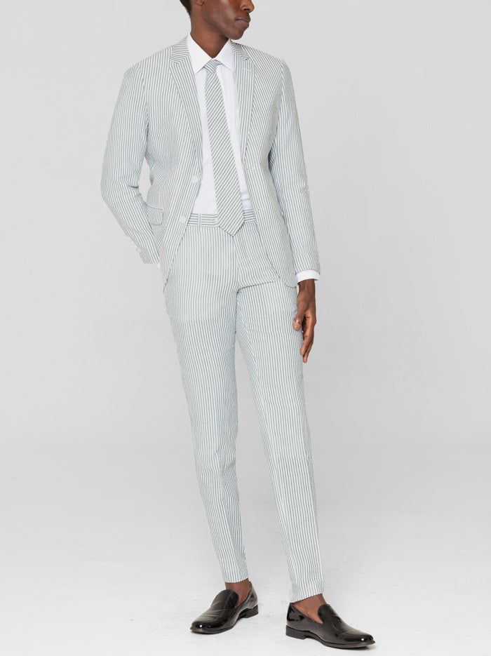 Forest Green & White Seersucker Two Button Suit sold by Alain Dupetit