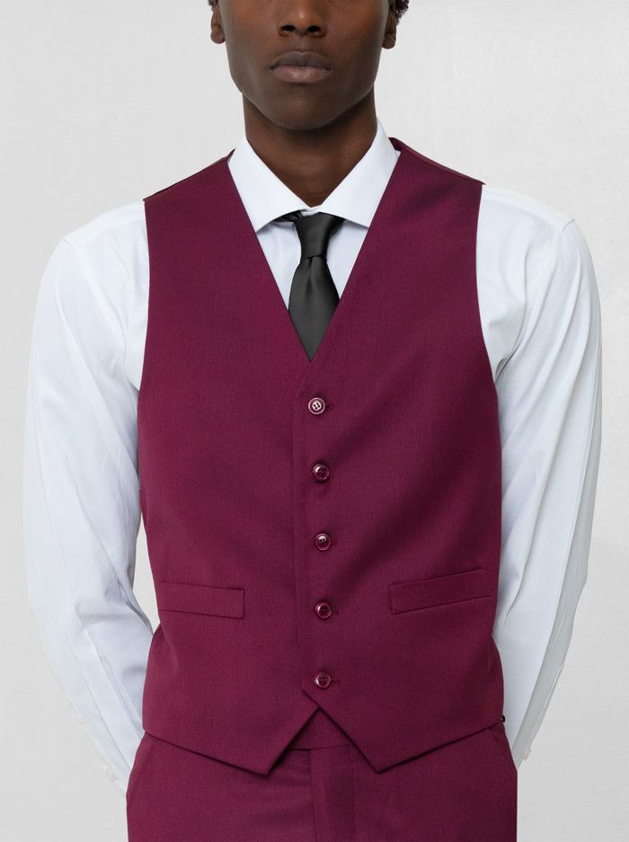 Burgundy Birdseye Three Piece Peak Lapel Ticket Pocket Suit sold by Alain Dupetit product image thumbnail 5