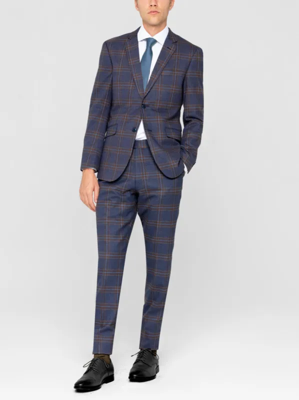 Cornflower Blue & Brown Plaid Two Button Suit sold by Alain Dupetit