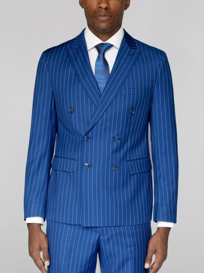 Medium Blue Pinstripe Double Breasted Suit (Clearance) sold by Alain Dupetit product image thumbnail 2
