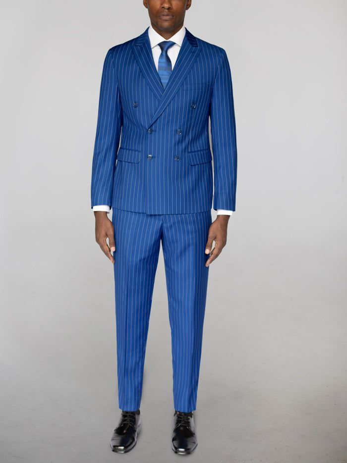 Medium Blue Pinstripe Double Breasted Suit (Clearance) sold by Alain Dupetit