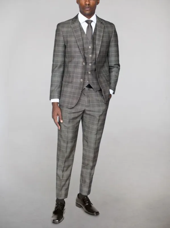 Grey & Off-White Plaid Three Piece Suit sold by Alain Dupetit