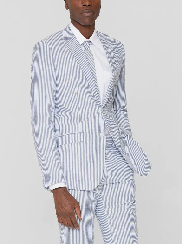 Navy Blue & White Seersucker Two Button Suit sold by Alain Dupetit product image thumbnail 3