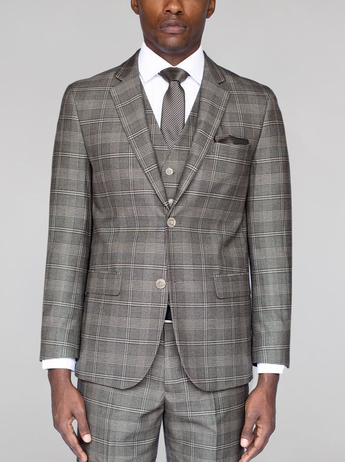 Grey & Off-White Plaid Three Piece Suit sold by Alain Dupetit product image thumbnail 3