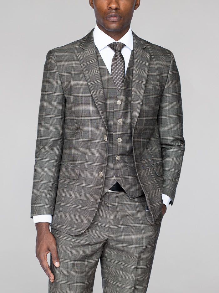 Grey & Off-White Plaid Three Piece Suit sold by Alain Dupetit product image thumbnail 2