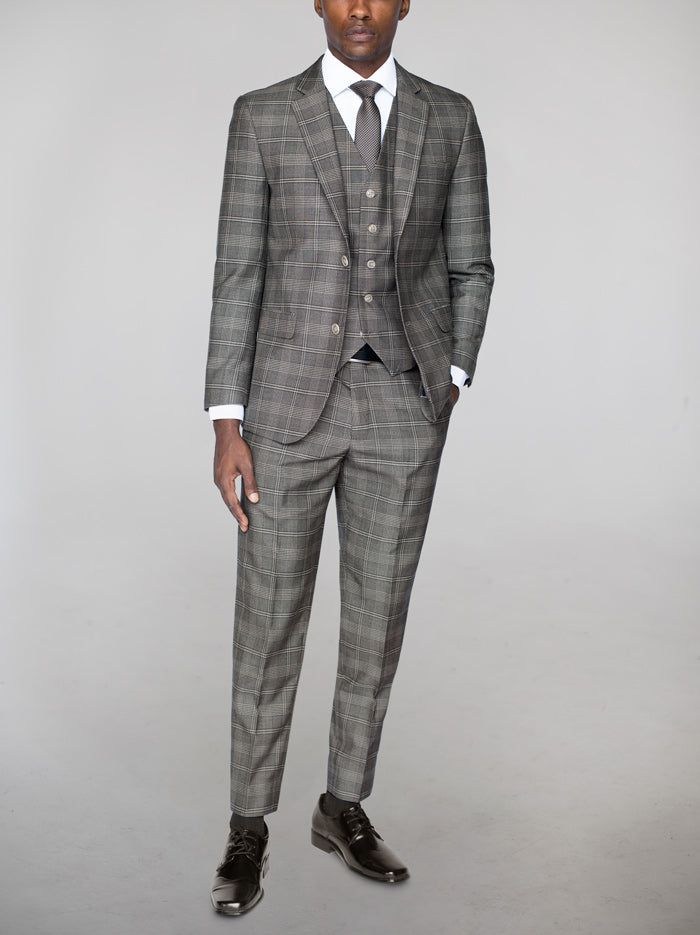Grey & Off-White Plaid Three Piece Suit sold by Alain Dupetit