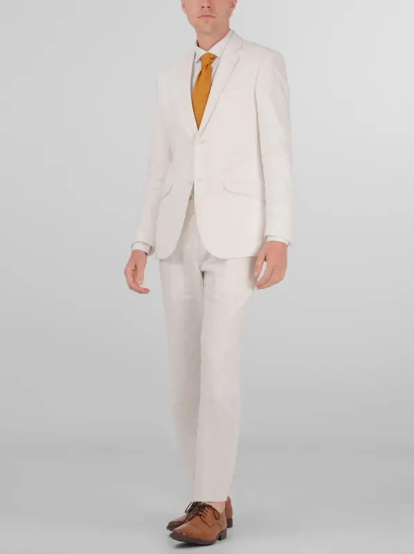 White Linen Two Button Suit sold by Alain Dupetit