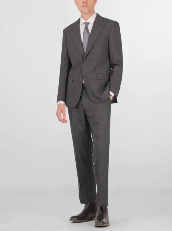 Charcoal Plaid Two Button Peak Lapel Suit sold by Alain Dupetit
