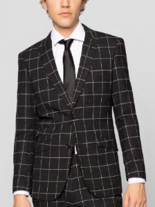 Black & White Windowpane Two Button Peak Lapel Ticket Pocket Suit sold by Alain Dupetit