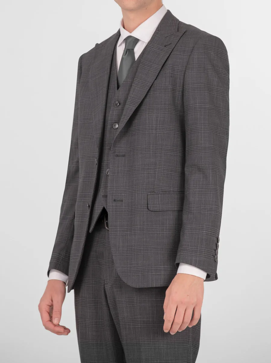 Charcoal Plaid Three Piece Peak Lapel Suit sold by Alain Dupetit product image thumbnail 2