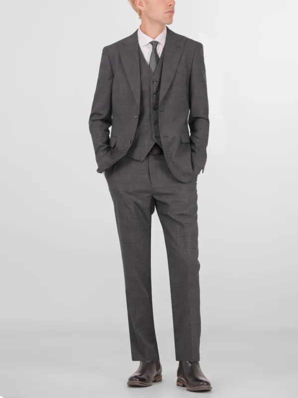 Charcoal Plaid Three Piece Peak Lapel Suit sold by Alain Dupetit