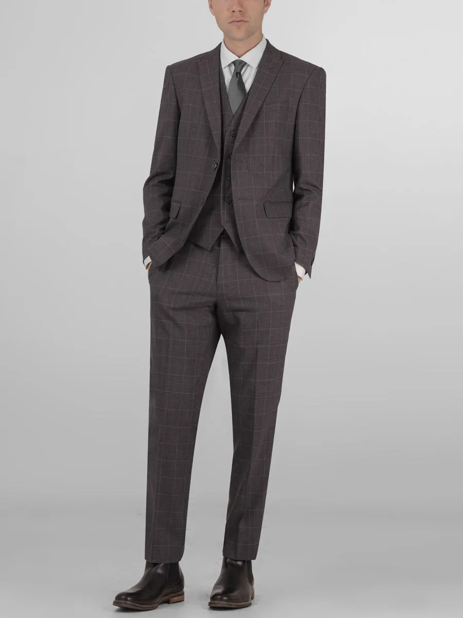 Slate Grey Windowpane Three Piece Peak Lapel Suit sold by Alain Dupetit