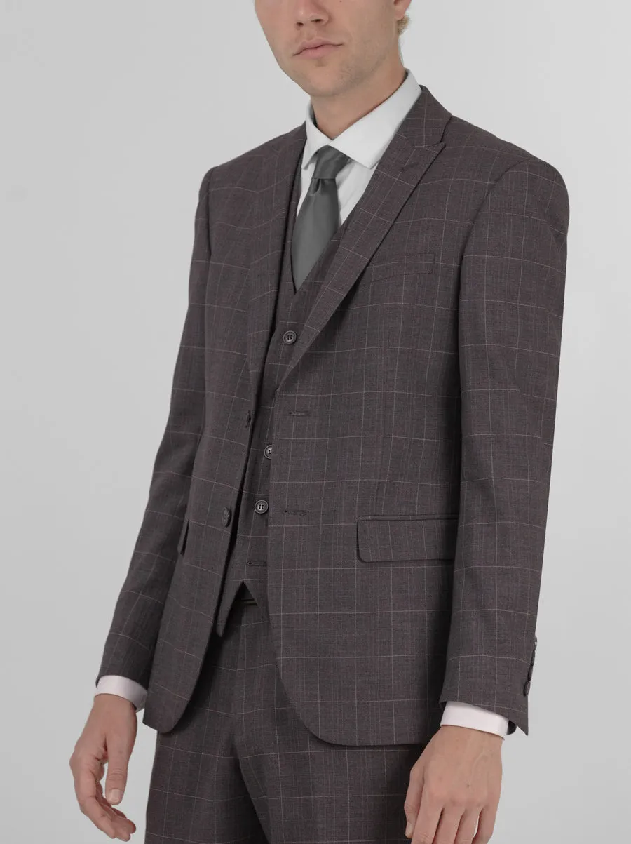 Slate Grey Windowpane Three Piece Peak Lapel Suit sold by Alain Dupetit product image thumbnail 2