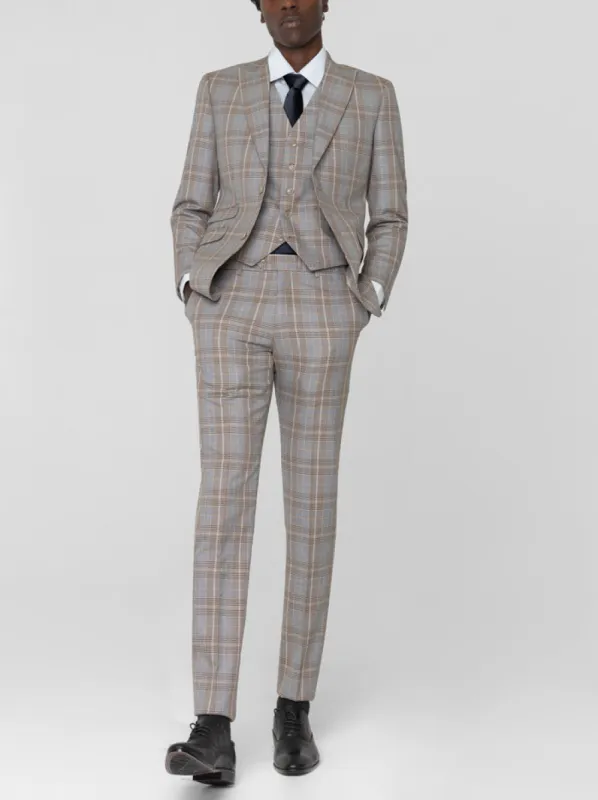 Black & Camel Glen Plaid Three Piece Peak Lapel Ticket Pocket Suit sold by Alain Dupetit