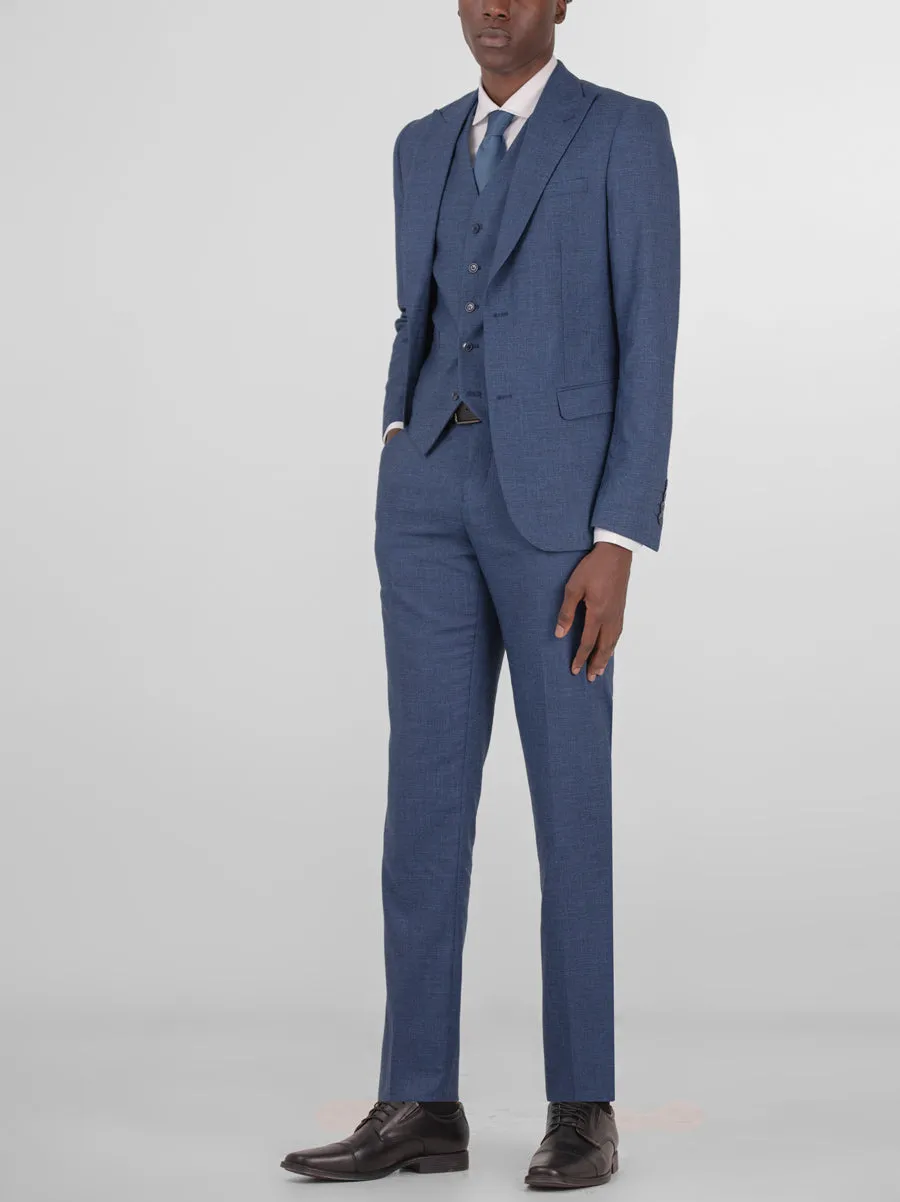 Blue Sharkskin Three Piece Peak Lapel Suit sold by Alain Dupetit