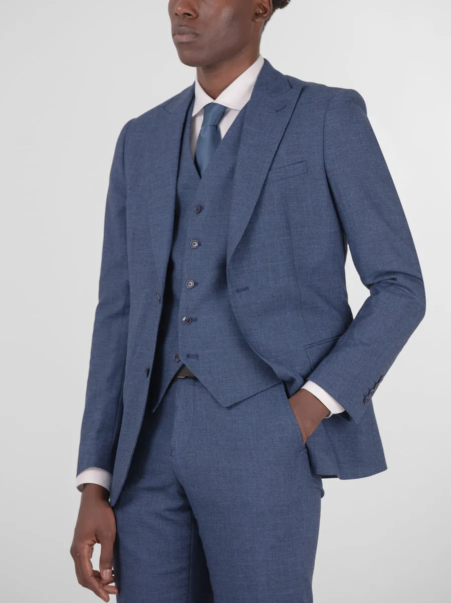 Blue Sharkskin Three Piece Peak Lapel Suit sold by Alain Dupetit product image thumbnail 2