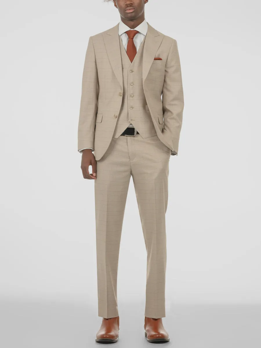 Bone Plaid Three Piece Peak Lapel Suit sold by Alain Dupetit