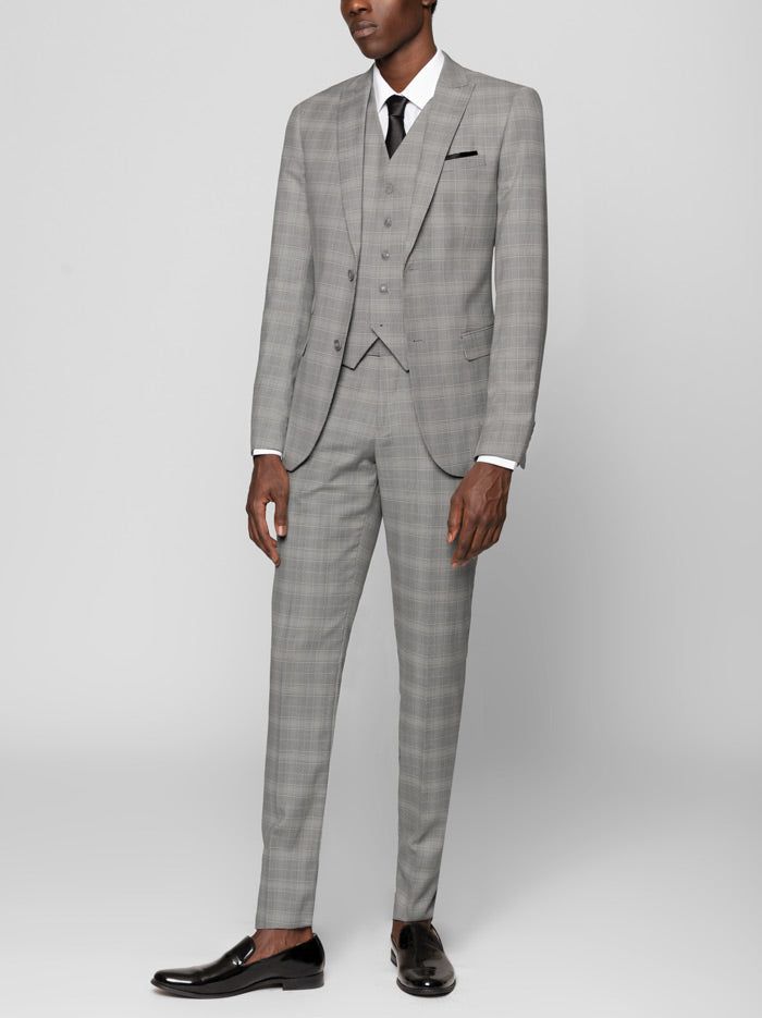 Medium Grey Glen Plaid Three Piece Peak Lapel Ticket Pocket Suit sold by Alain Dupetit