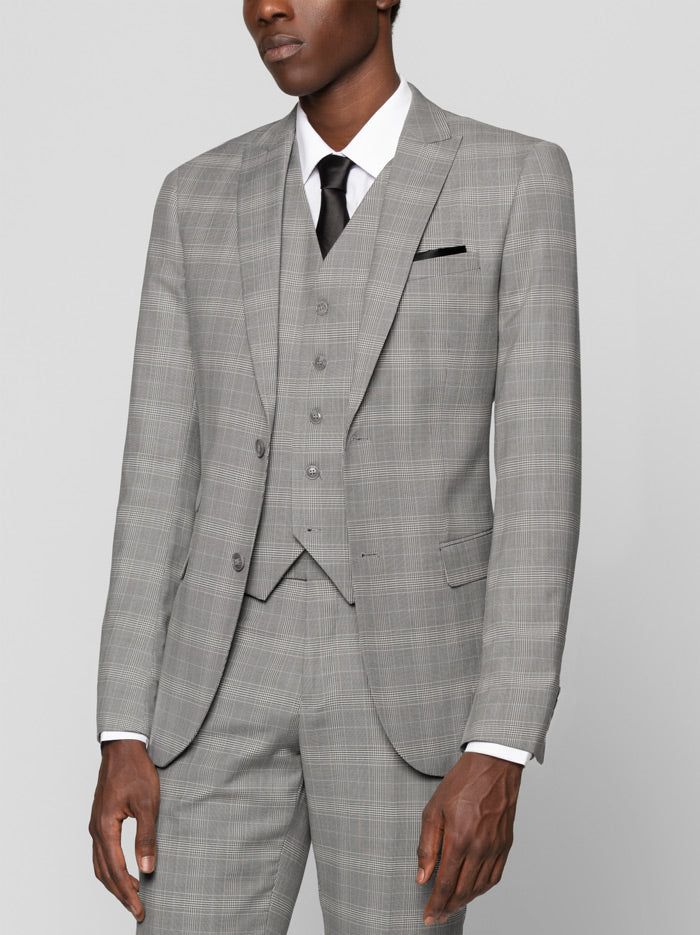 Medium Grey Glen Plaid Three Piece Peak Lapel Ticket Pocket Suit sold by Alain Dupetit product image thumbnail 2