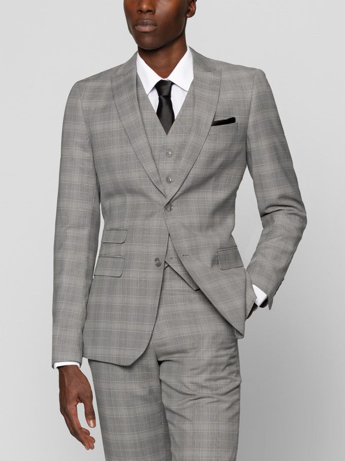 Medium Grey Glen Plaid Three Piece Peak Lapel Ticket Pocket Suit sold by Alain Dupetit product image thumbnail 3