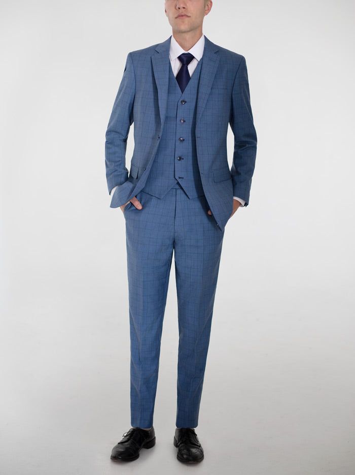 Sky Blue Plaid Three Piece Suit sold by Alain Dupetit
