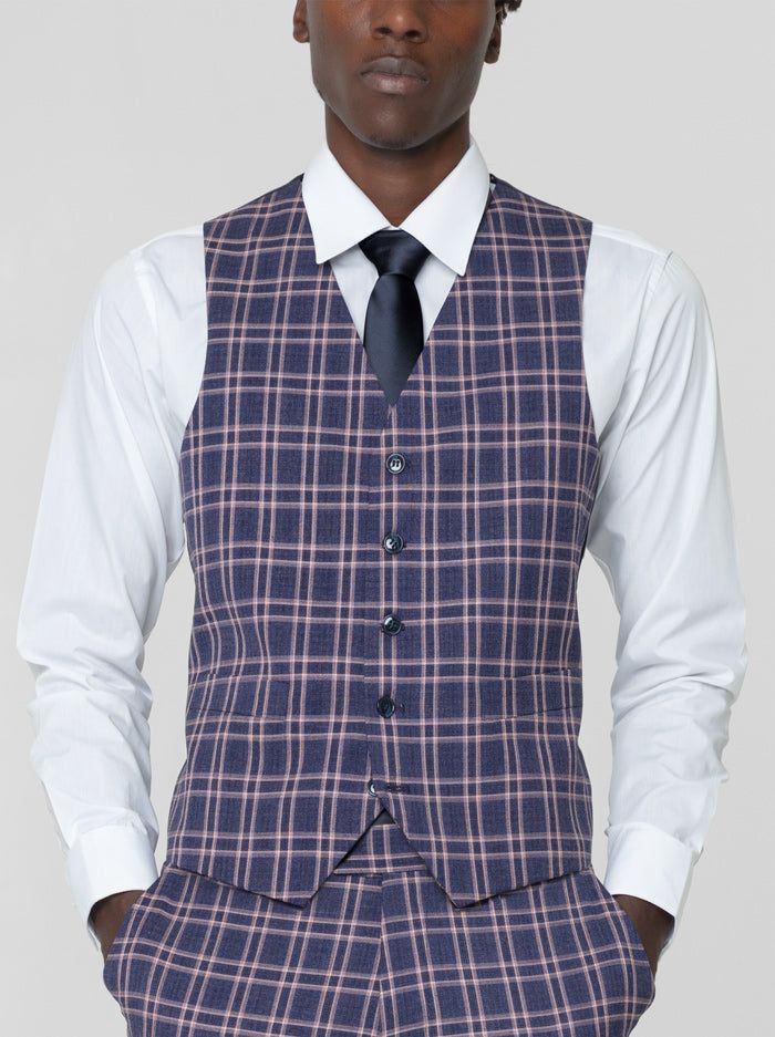 Blue & Rose Plaid Three Piece Peak Lapel Ticket Pocket Suit sold by Alain Dupetit product image thumbnail 4