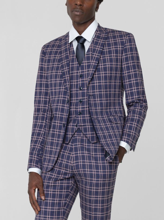 Blue & Rose Plaid Three Piece Peak Lapel Ticket Pocket Suit sold by Alain Dupetit product image thumbnail 2