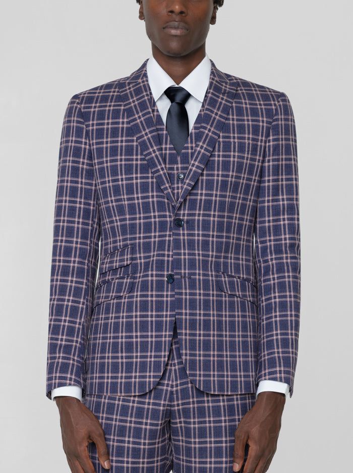 Blue & Rose Plaid Three Piece Peak Lapel Ticket Pocket Suit sold by Alain Dupetit product image thumbnail 3