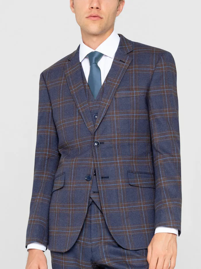 Cornflower Blue & Brown Plaid Three Piece Suit sold by Alain Dupetit product image thumbnail 3