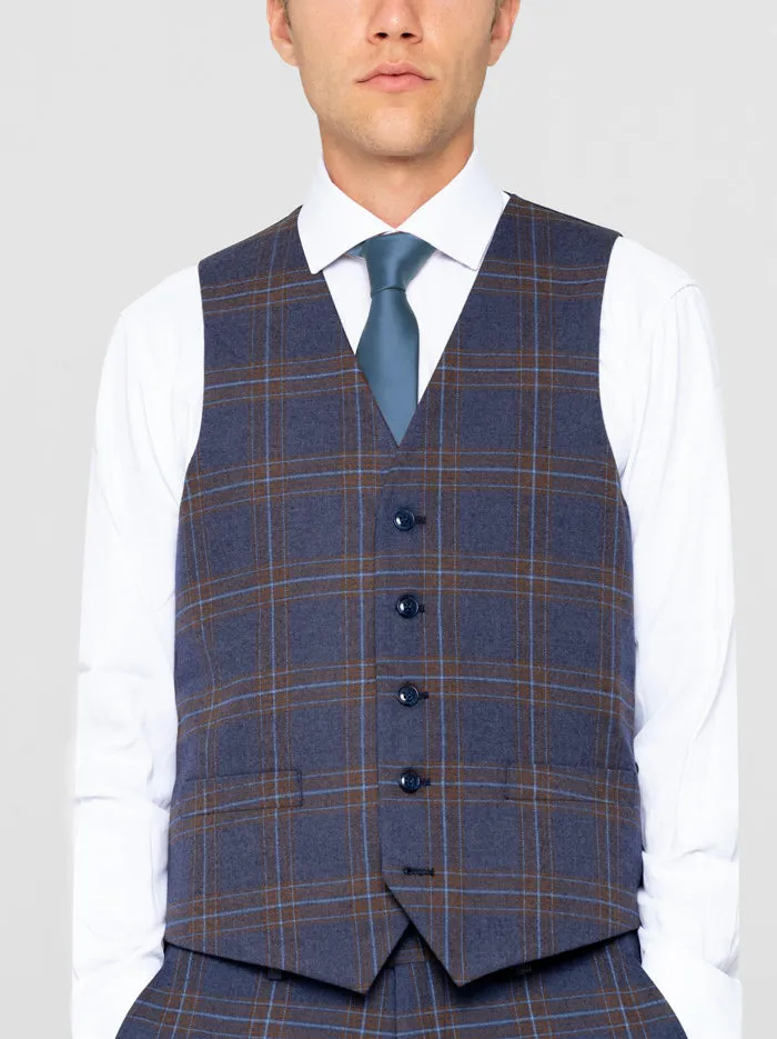 Cornflower Blue & Brown Plaid Three Piece Suit sold by Alain Dupetit product image thumbnail 5