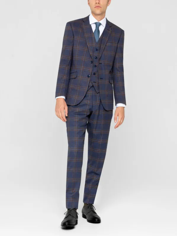 Cornflower Blue & Brown Plaid Three Piece Suit sold by Alain Dupetit