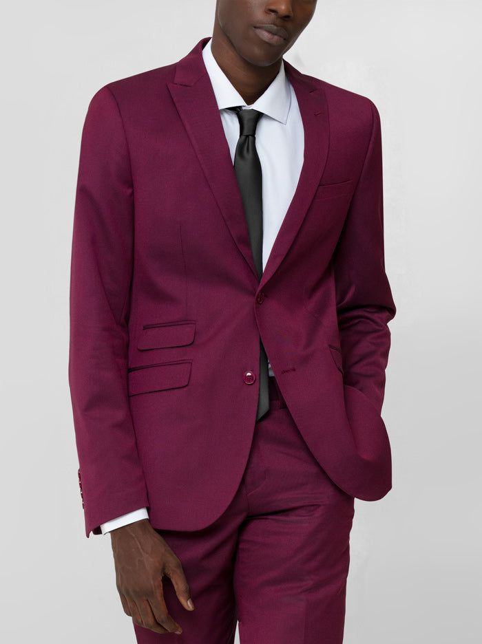 Burgundy Birdseye Two Button Peak Lapel Ticket Pocket Suit sold by Alain Dupetit product image thumbnail 2