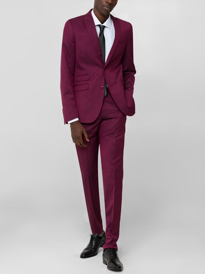 Burgundy Birdseye Two Button Peak Lapel Ticket Pocket Suit sold by Alain Dupetit