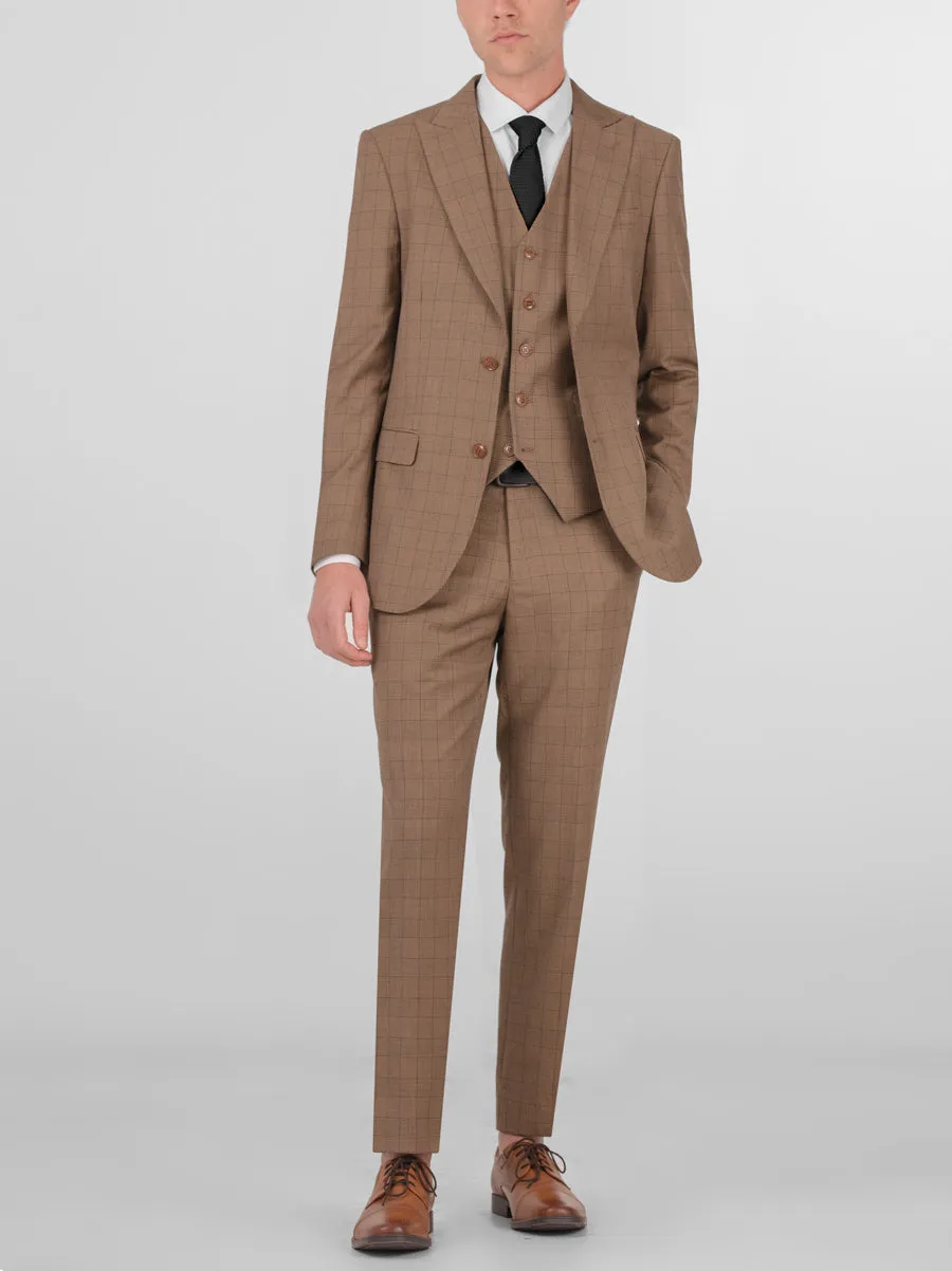 Tan Plaid Three Piece Peak Lapel Suit (Open Box) sold by Alain Dupetit