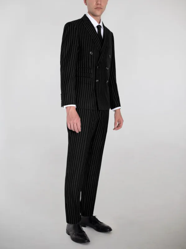 Black Pinstripe Double Breasted Ticket Pocket Suit (Clearance) sold by Alain Dupetit