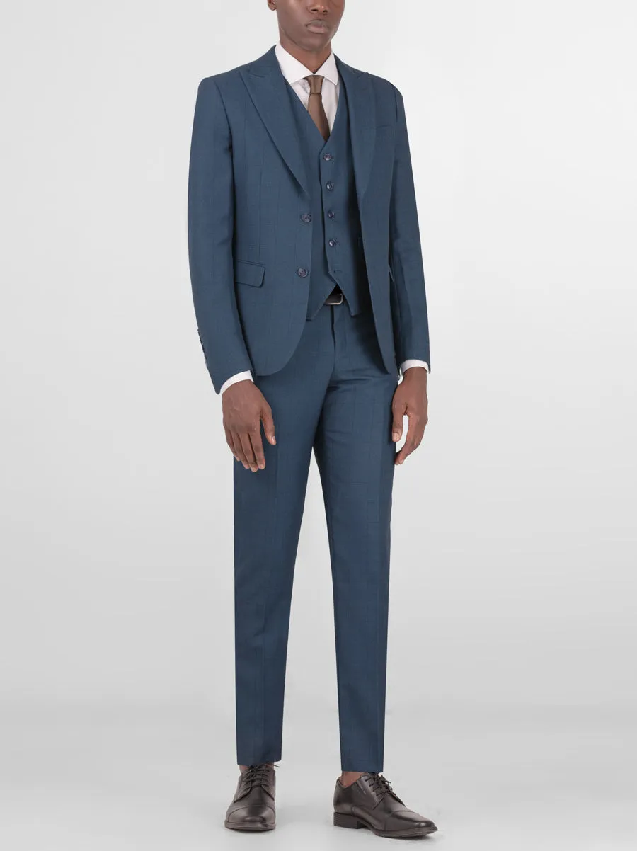 Teal Birdseye Windowpane Three Piece Peak Lapel Suit (Open Box) sold by Alain Dupetit