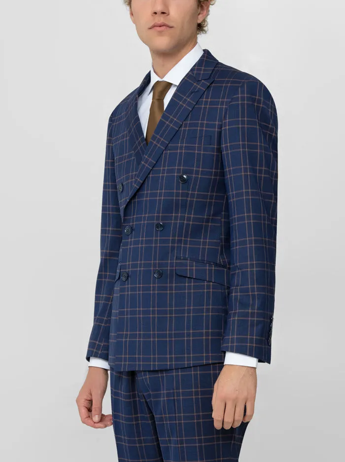 Dark Blue & Tan Windowpane Double Breasted Suit (Open Box) sold by Alain Dupetit product image thumbnail 3