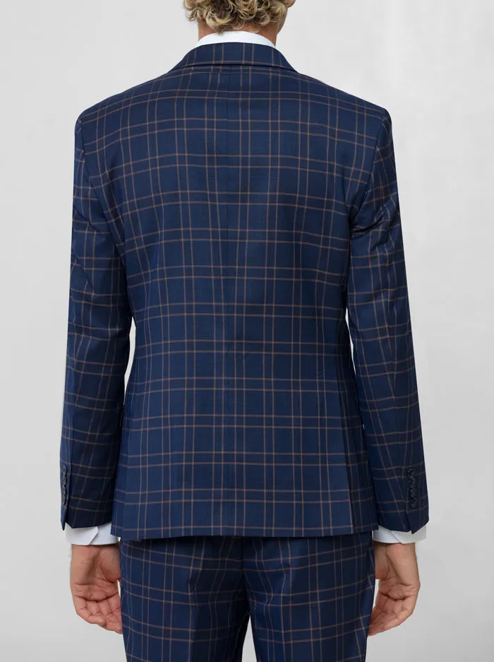 Dark Blue & Tan Windowpane Double Breasted Suit (Open Box) sold by Alain Dupetit product image thumbnail 4