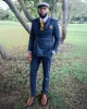 Dark Blue & Tan Windowpane Double Breasted Suit (Open Box) sold by Alain Dupetit