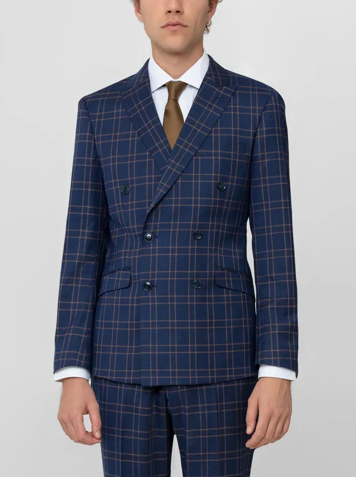 Dark Blue & Tan Windowpane Double Breasted Suit (Open Box) sold by Alain Dupetit product image thumbnail 2